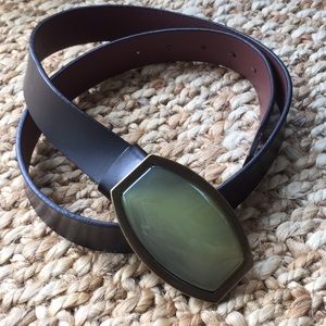 Leather belt with statement buckle